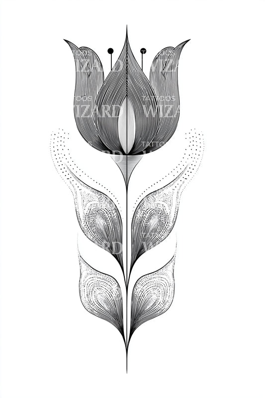 Dotwork Tulip Emblem Tattoo Design