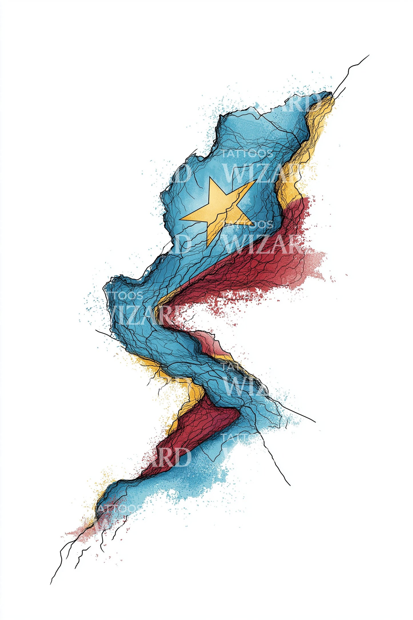 DR Congo Lightning Streak Tattoo Design