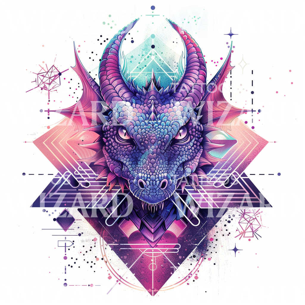 Dragon Face and Cosmic Geometry Tattoo Design