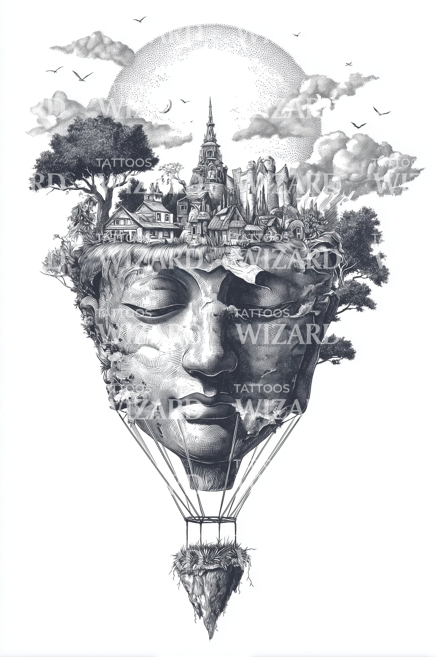 Dreamscape City Huvud Tatuering Design