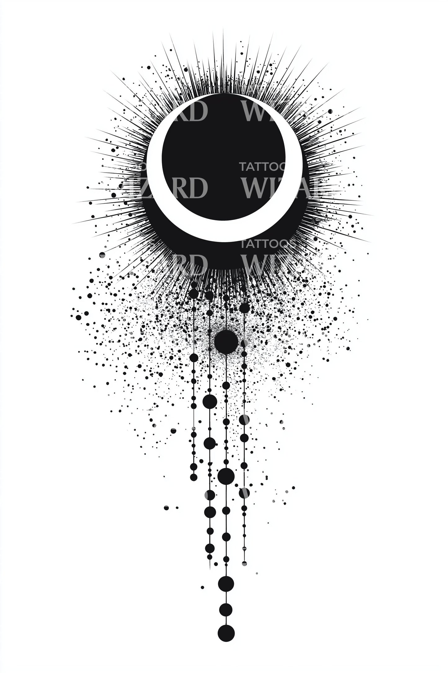Dripping Eclipse Dotwork Tattoo Design