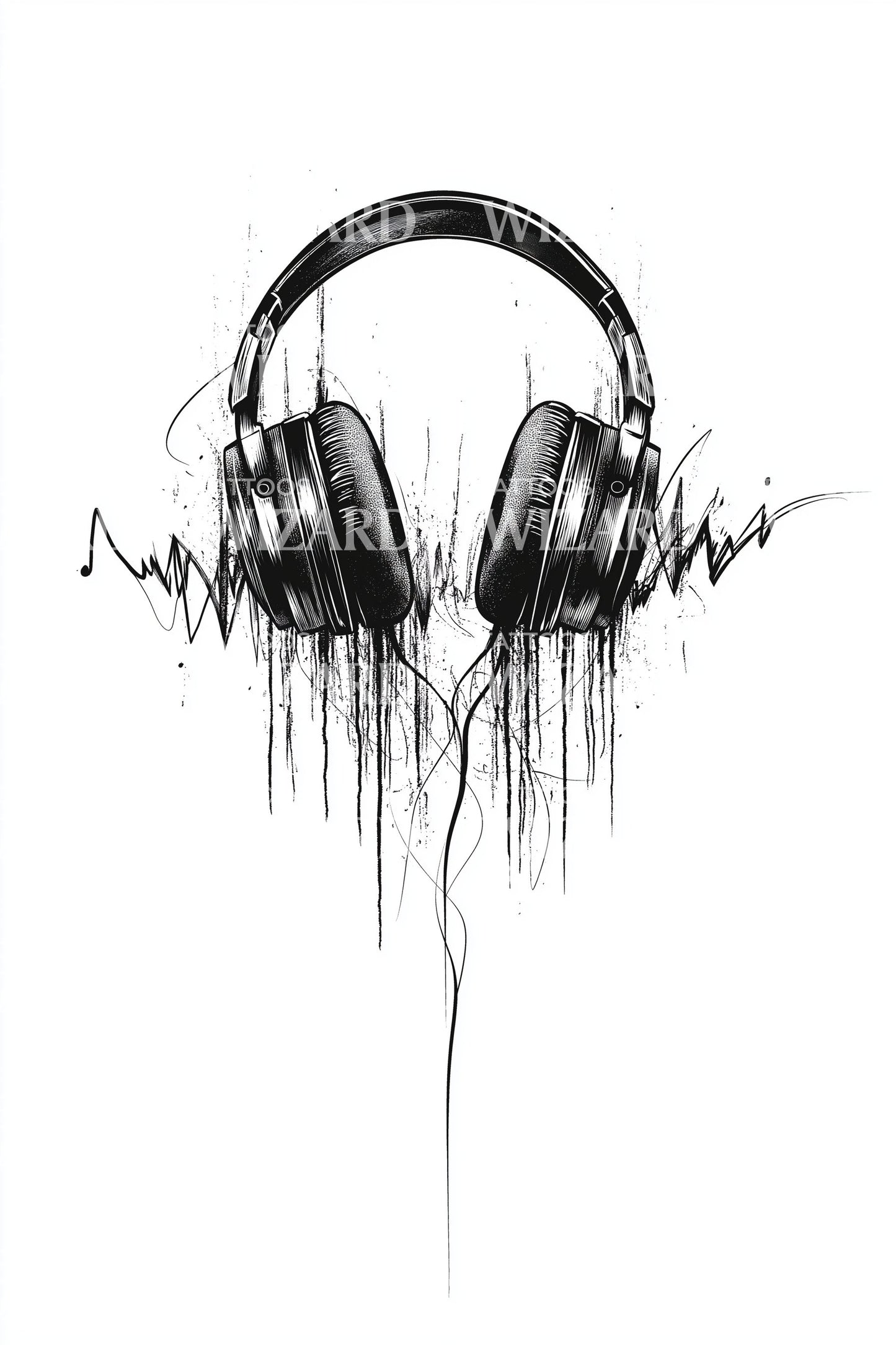 Dripping Ink Headphones Tattoo Design