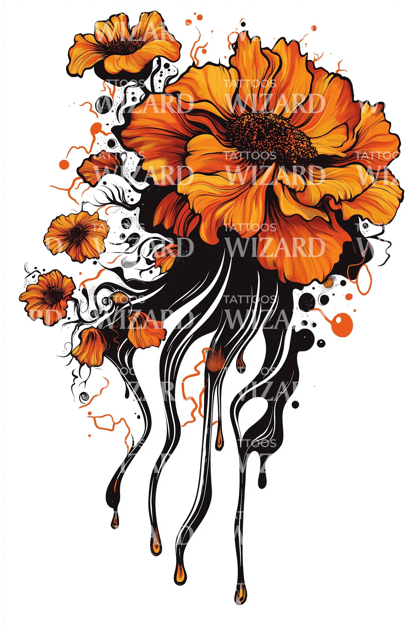 Desain Tato Air Terjun Marigold Menetes