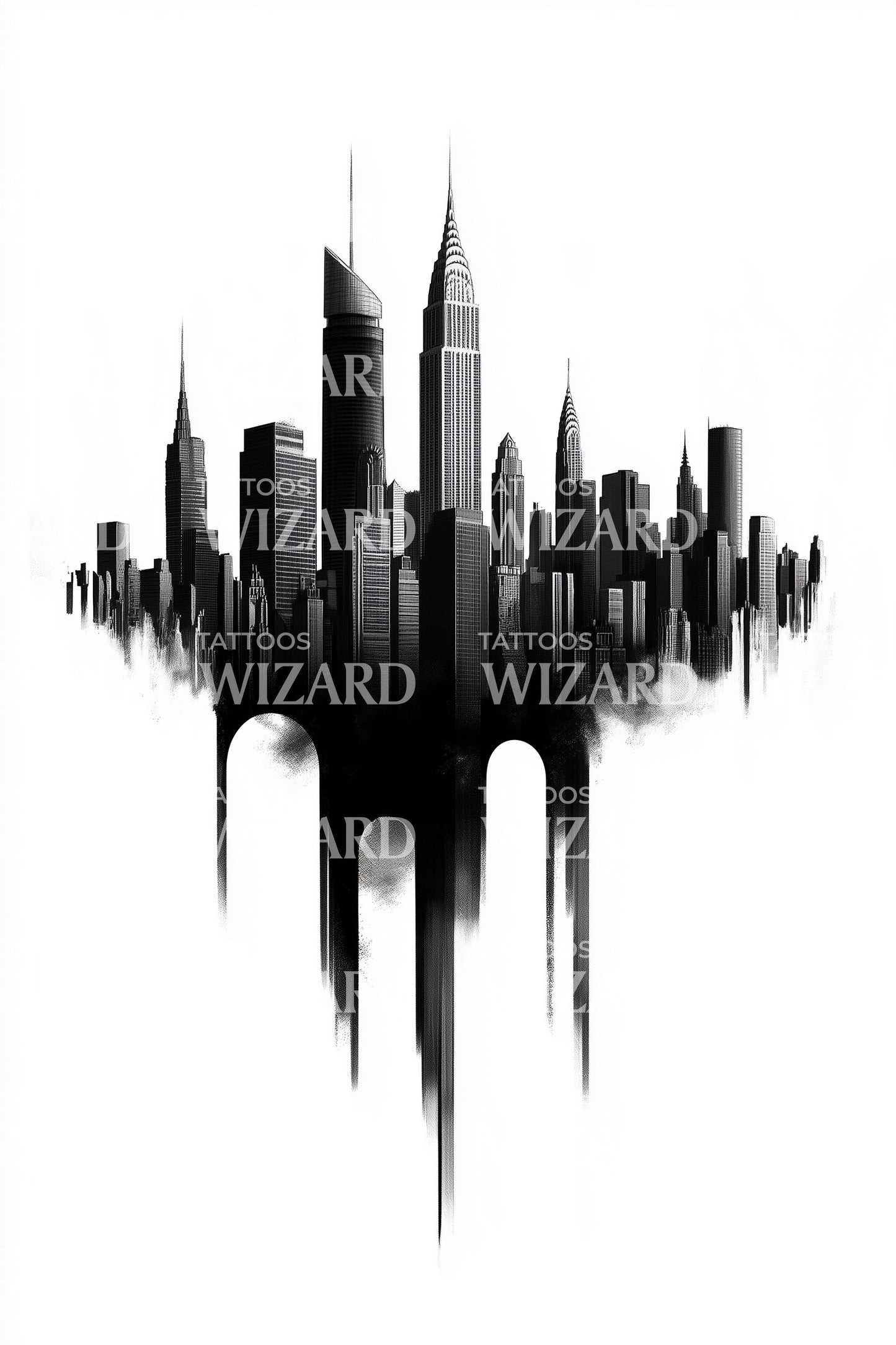 Dripping Skyline Reflection Tattoo Design