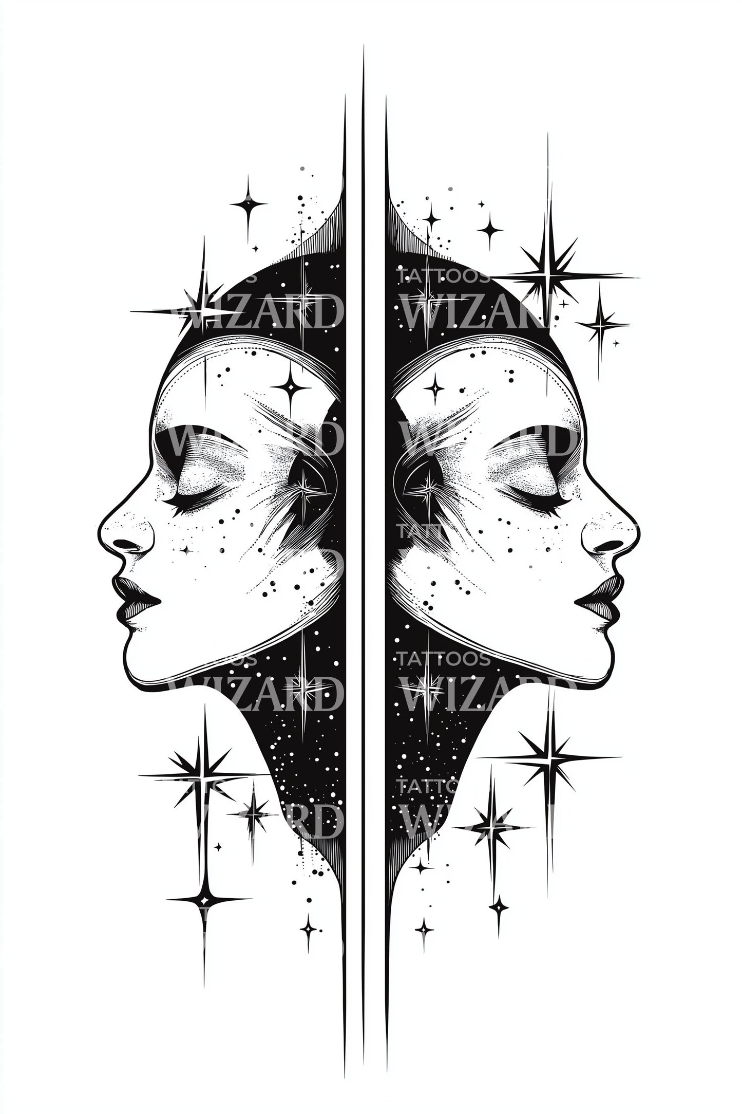 Dual Moon Goddess Faces Tattoo Design