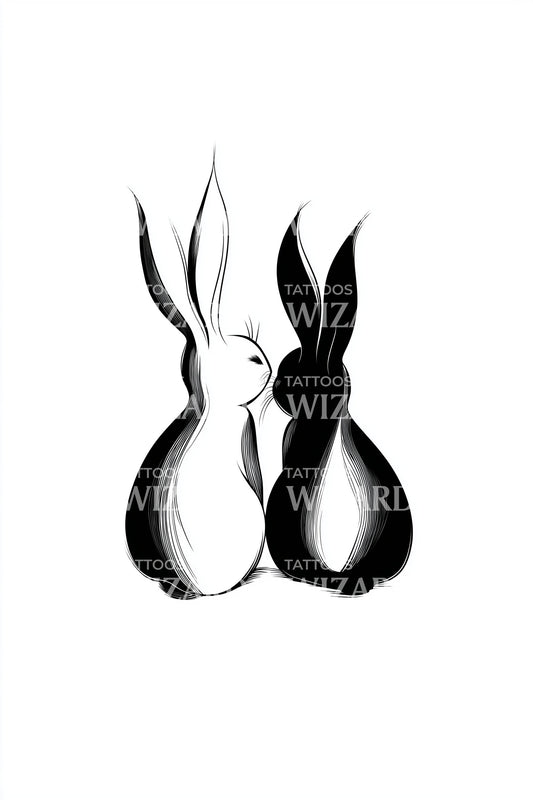 双兔剪影纹身设计