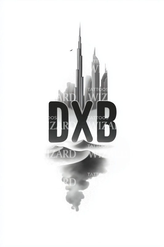 Dubai DXB Cloud Plume Skyline Tattoo Idea