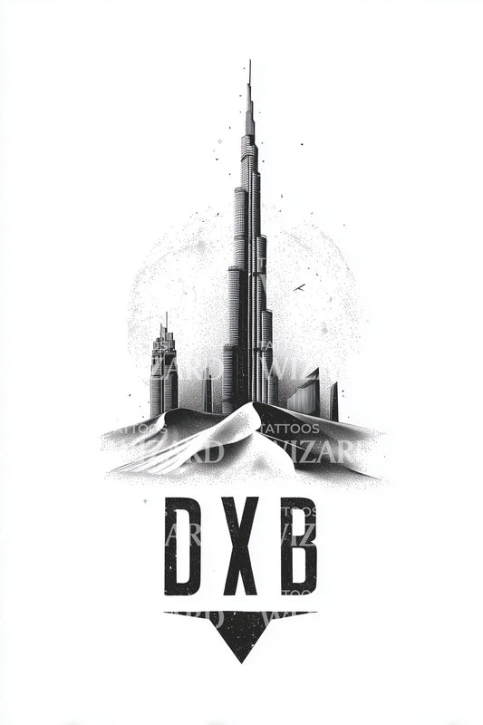 Dubai DXB Desert Spire Tattoo Illustration