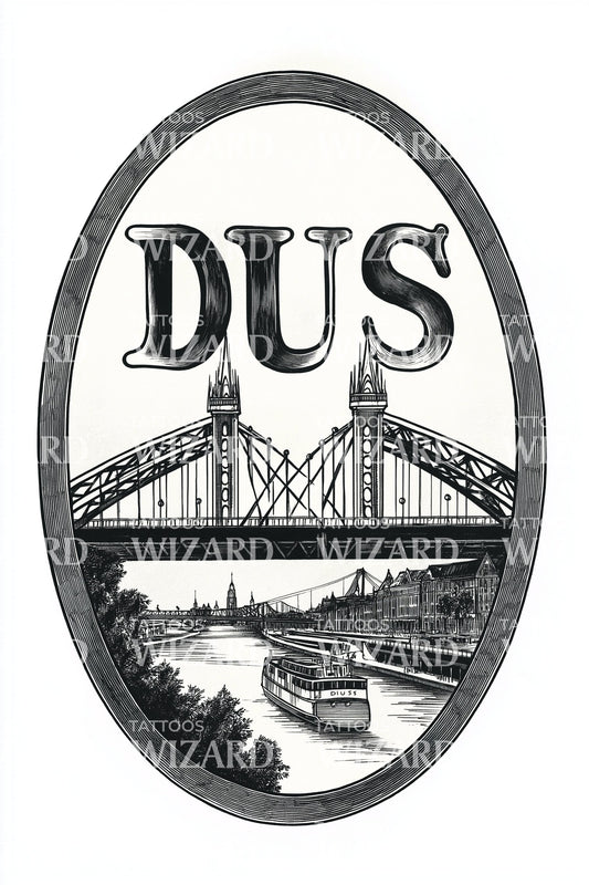 DUS Rhine Bridge Tattoo Illustration