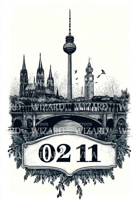 Dusseldorf 0211 Old Town Frame Tattoo Design