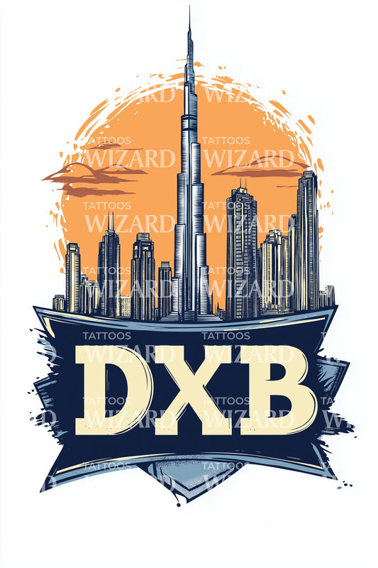 DXB Ribbon Emblem Tattoo Idea