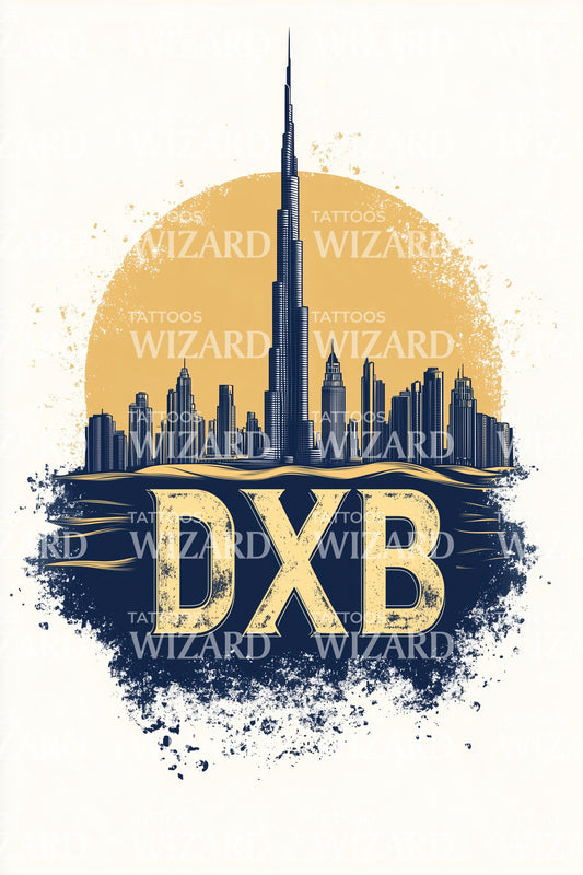 DXB Skyline Ink Tattoo Design