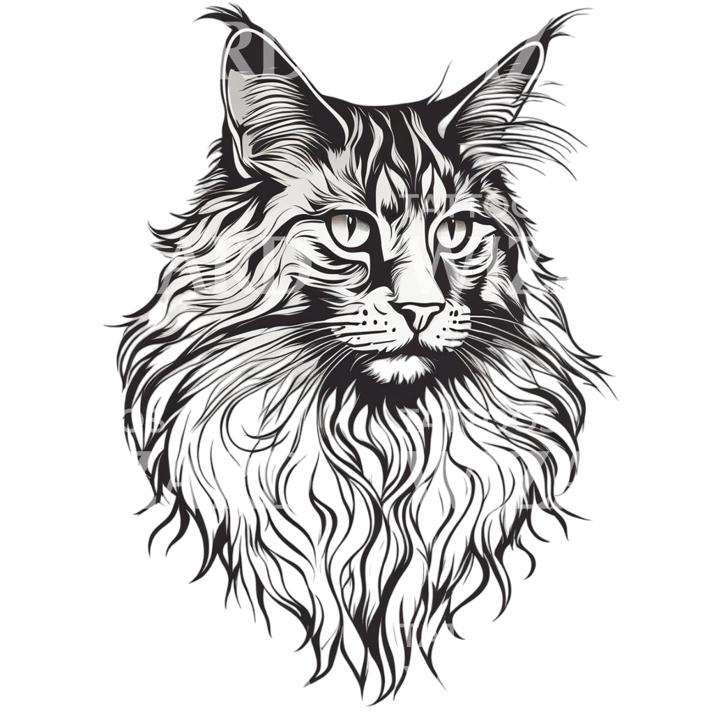 Maine Coon Cat Head Tattoo Design