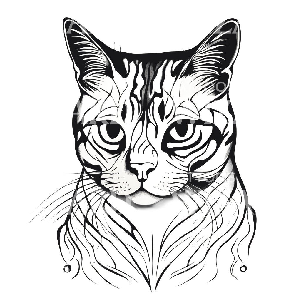 American Shorthair Cat with Patterns Tattoo Design