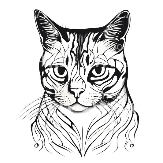 American Shorthair Cat with Patterns Tattoo Design