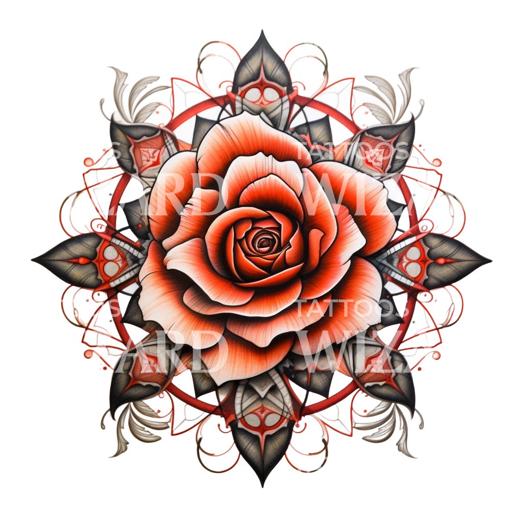 Neo Traditional Rose Mandala Tattoo Design