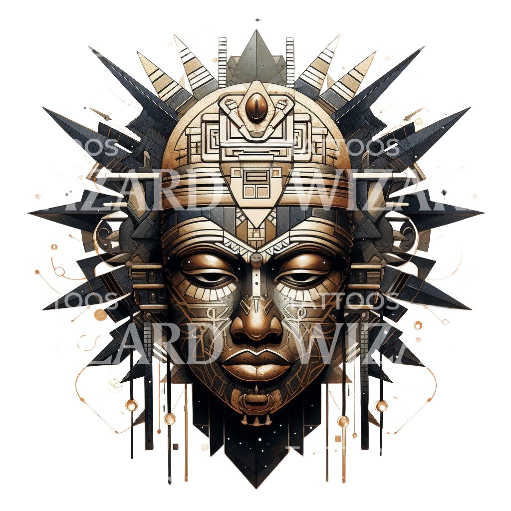 Sun God Illustrative Gold Tattoo Design