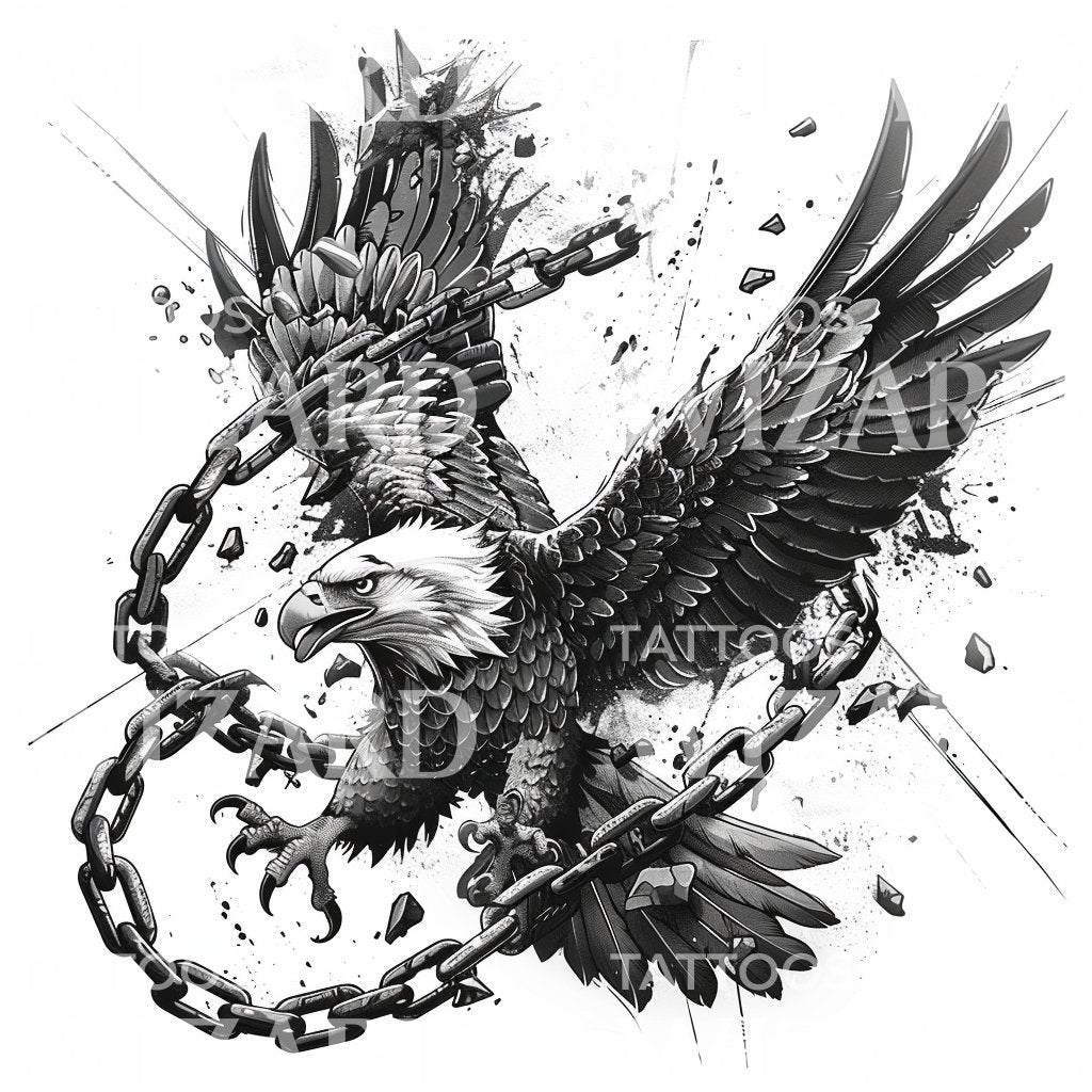 Eagle Breaking Chains Tattoo Design