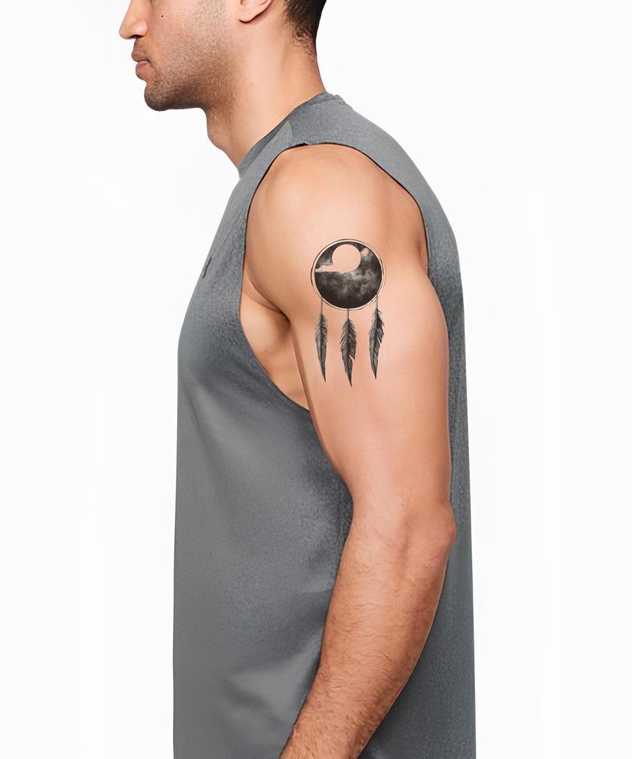 Eclipse Dreamcatcher Feathers Tattoo Idea