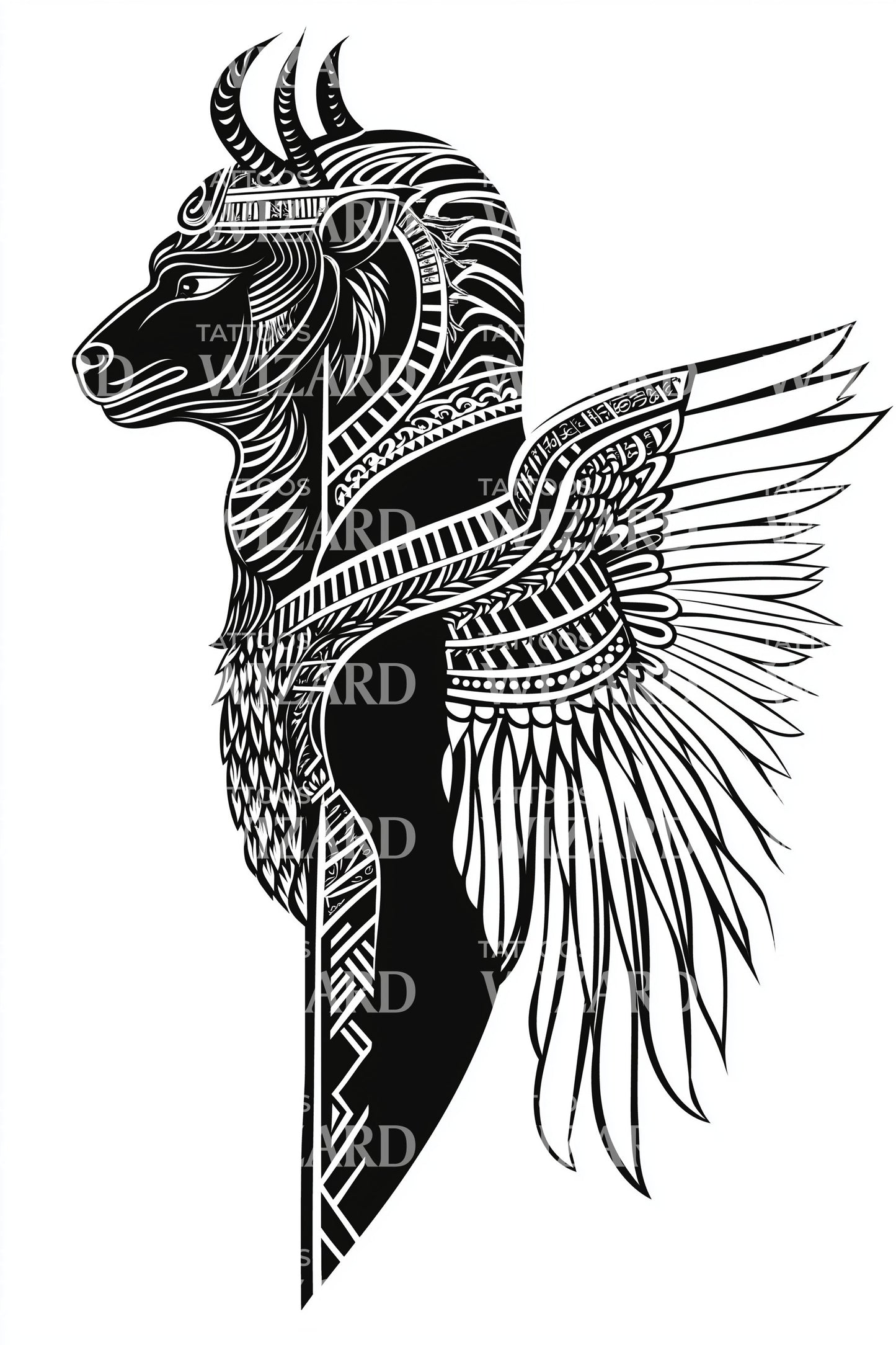 Design del tatuaggio del busto del cavallo alato egiziano