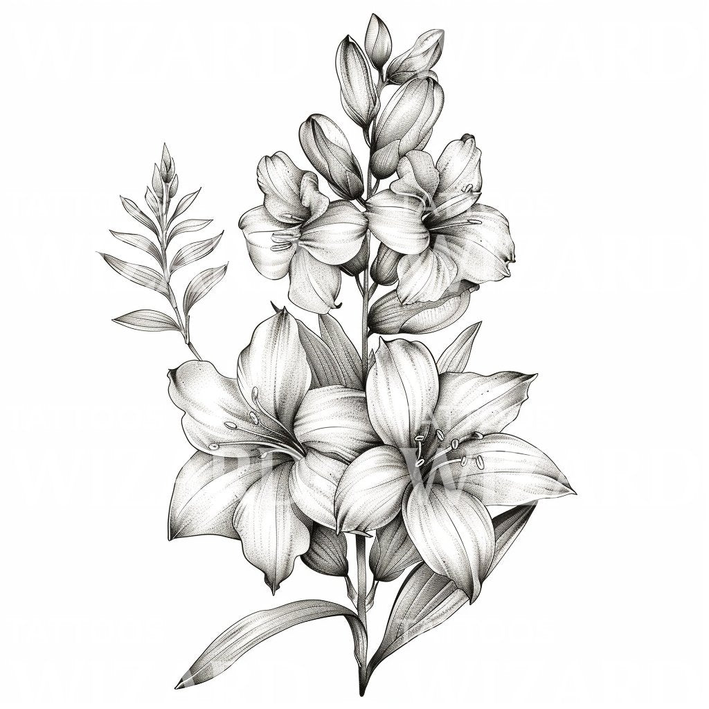 Larkspur Black & White Tattoo Design