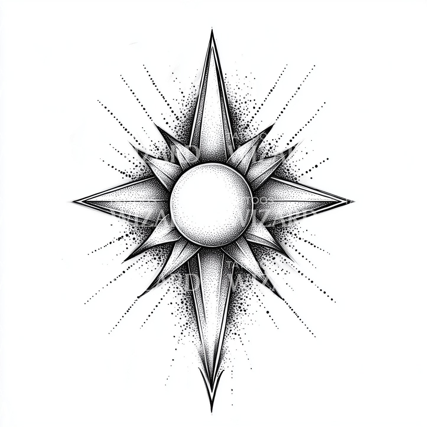 Design del Tatuaggio Sole Elegante a Puntini con Simmetria