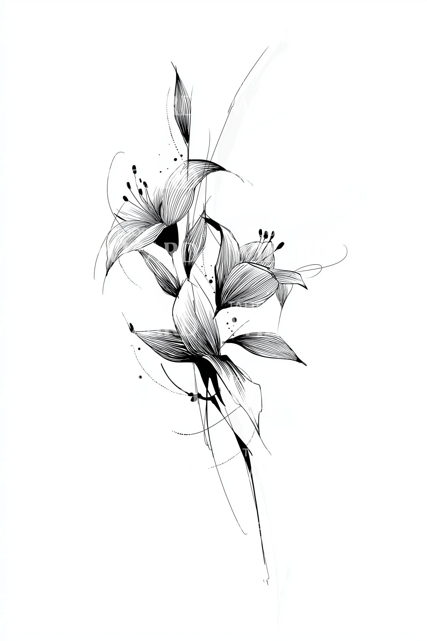 优雅百合茎纹身设计