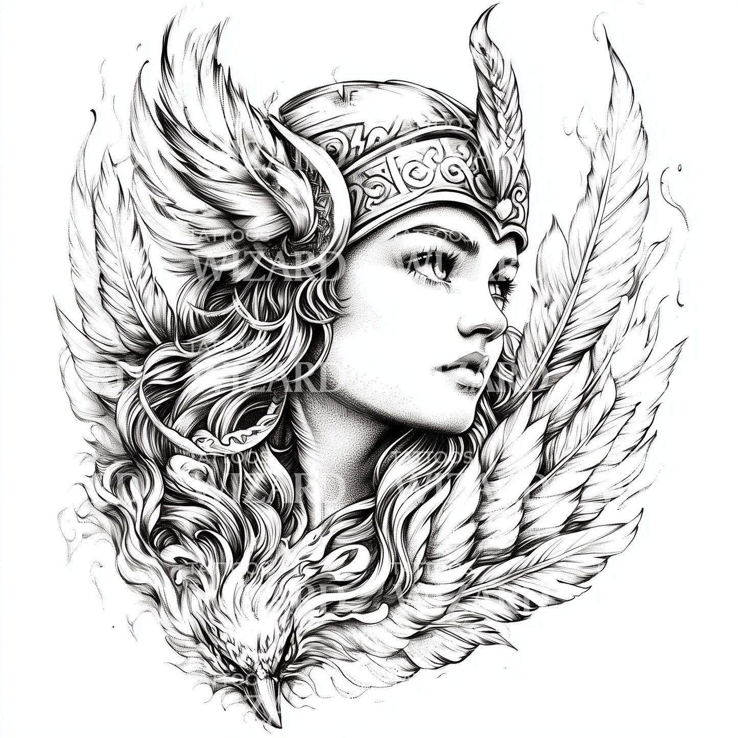 Elegante Valkyrie Kriegerin Frau Tattoo Idee