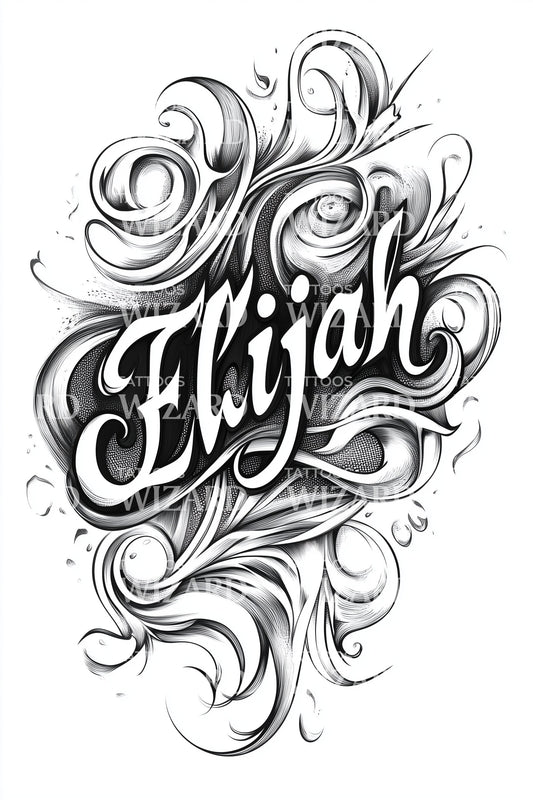 Elijah Ornate Scroll Tattoo Illustration