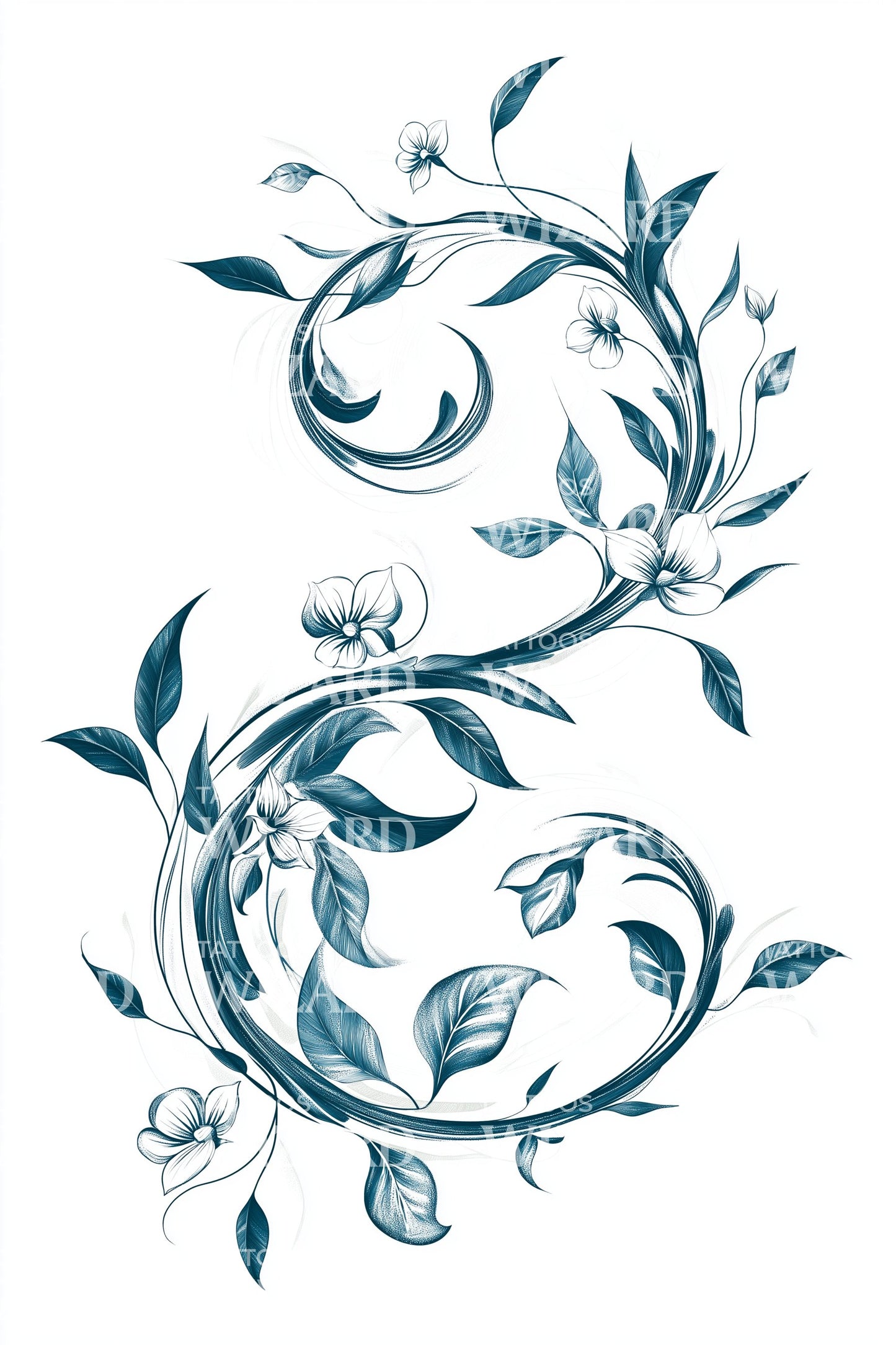 Emerald Vine Scroll Tattoo Design
