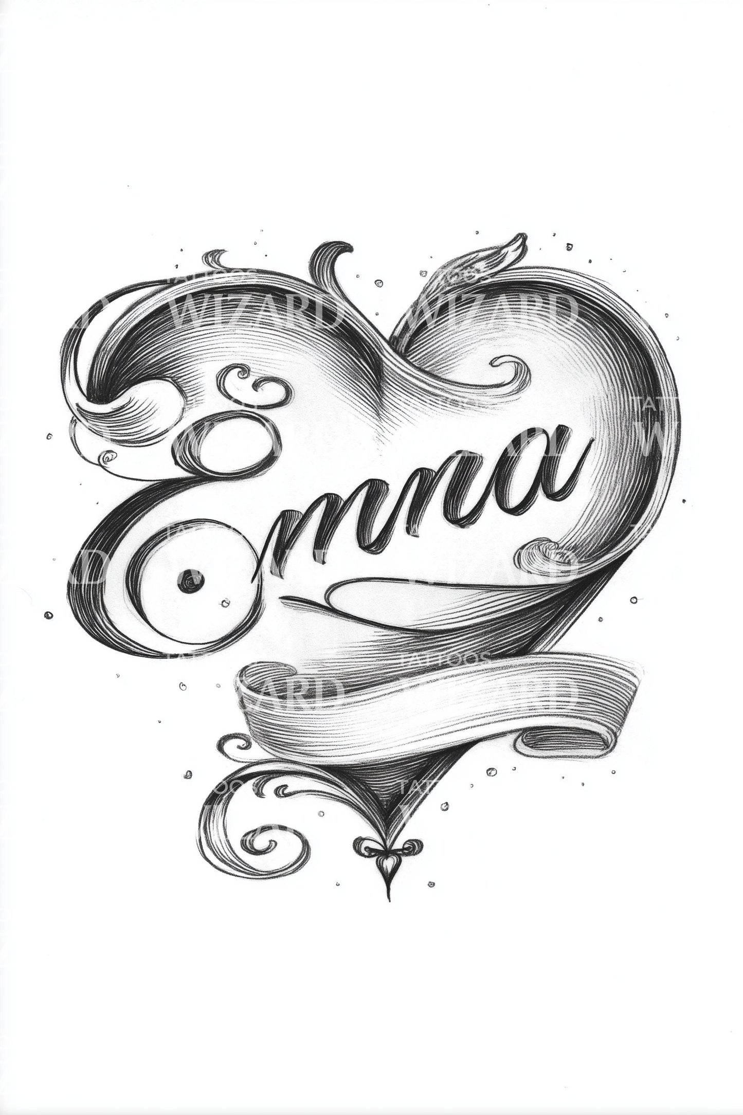 Emma Heart Ribbon Tattoo Design