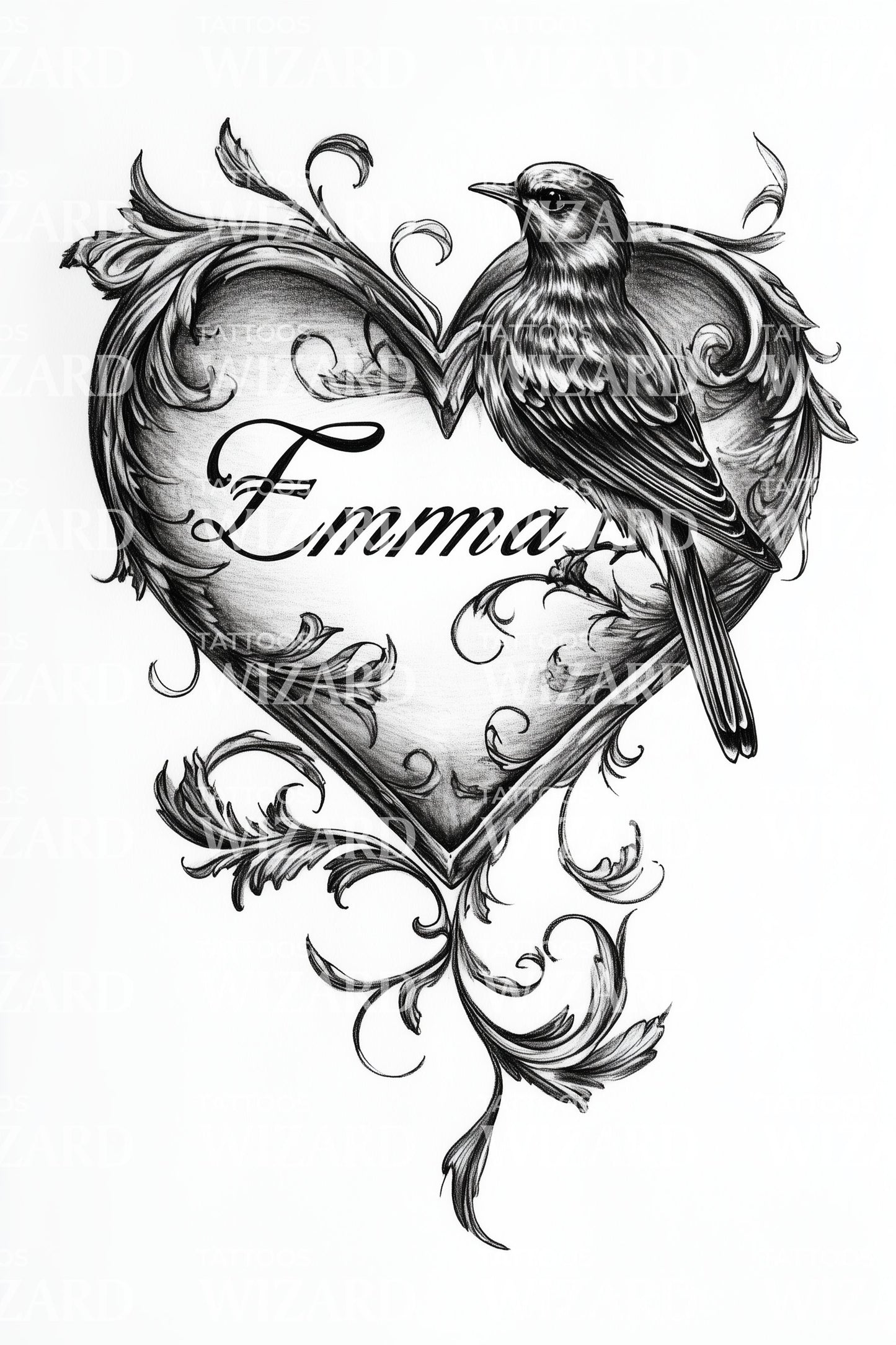 Emma Lovebird Heart Tattoo Design