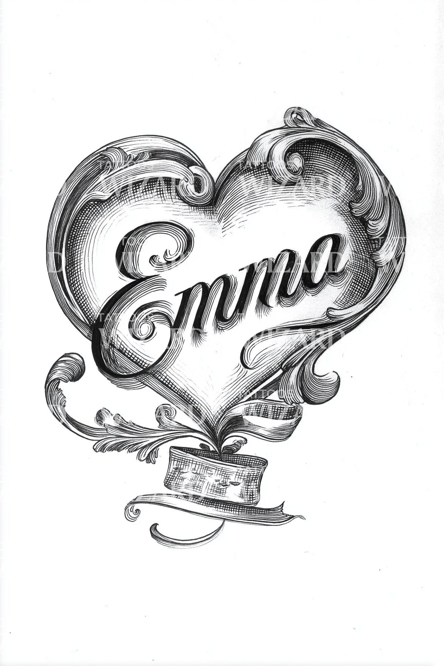 Emma Vintage Heart Tattoo Design
