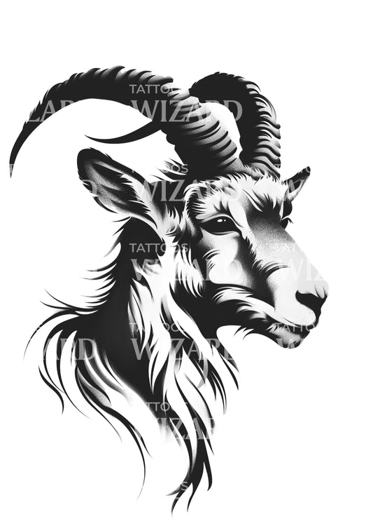 Epic and Calm Goat Face Tattoo Design
