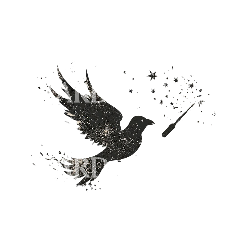 Minimalist Magic Crow Tattoo Design