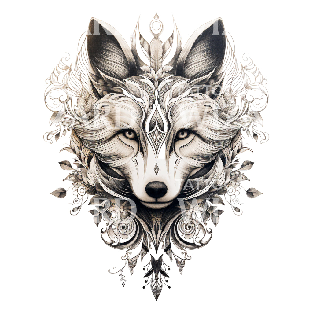 Black and Grey Fox Tattoo Design