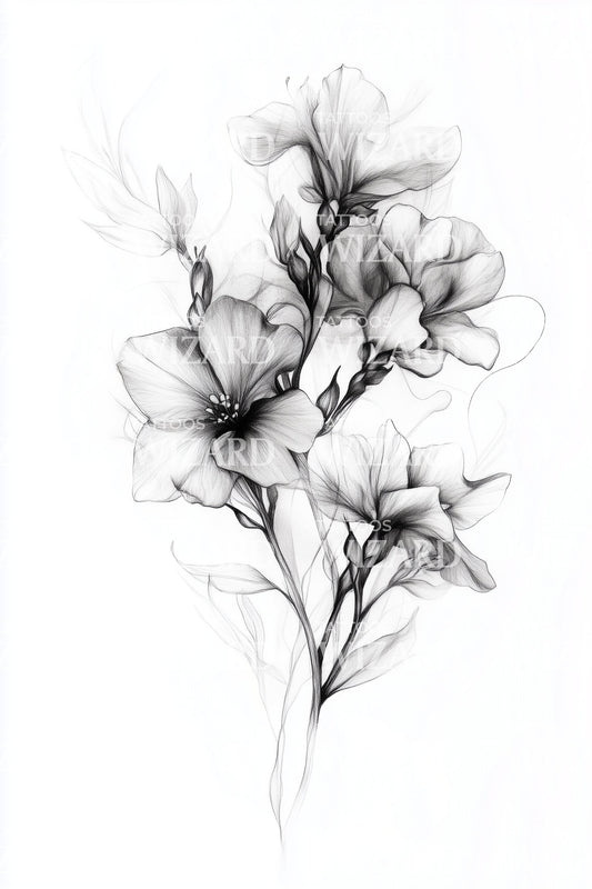 Illustrazione Tatuaggio Silhouette Fiore Etereo