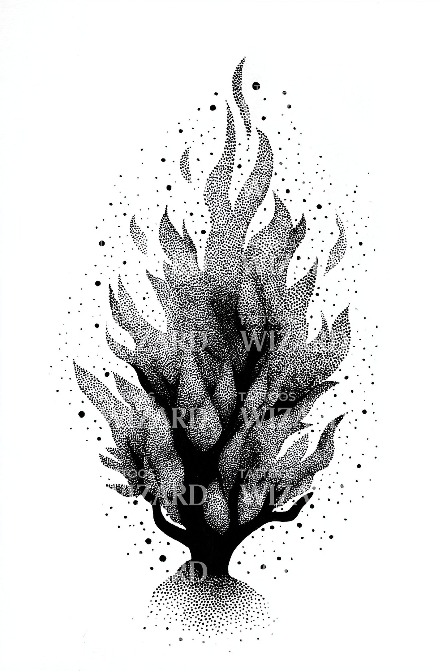 Eterisk flammeeksplosjon tatoveringsdesign