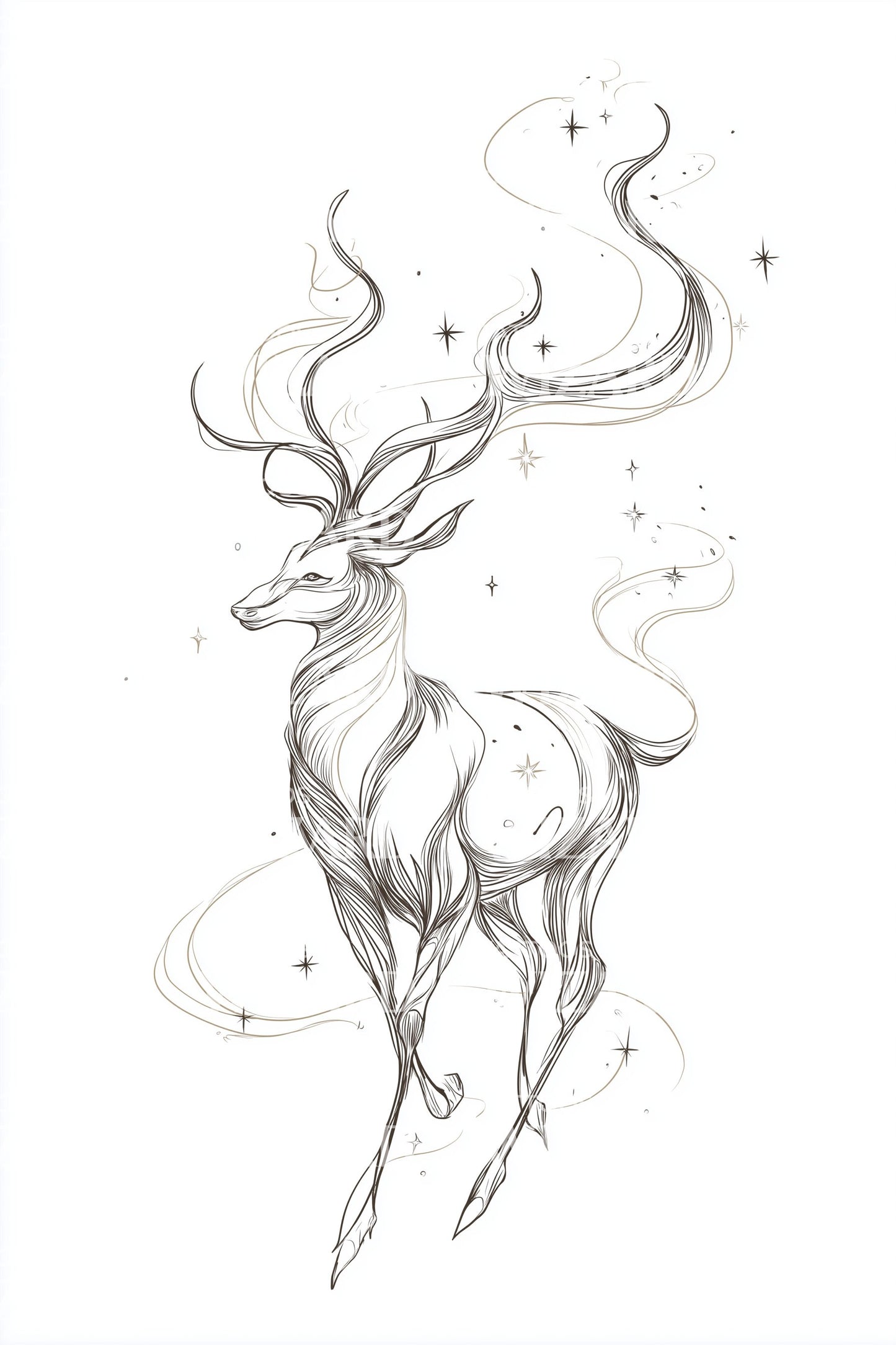 Ethereal Spirit Reindeer Tattoo Design