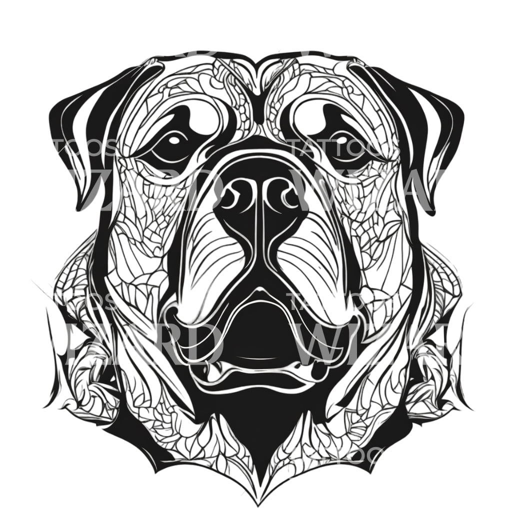 Rottweiler Dog Head with Patterns Tattoo Design