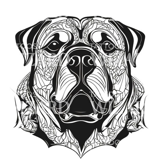 Rottweiler Dog Head with Patterns Tattoo Design