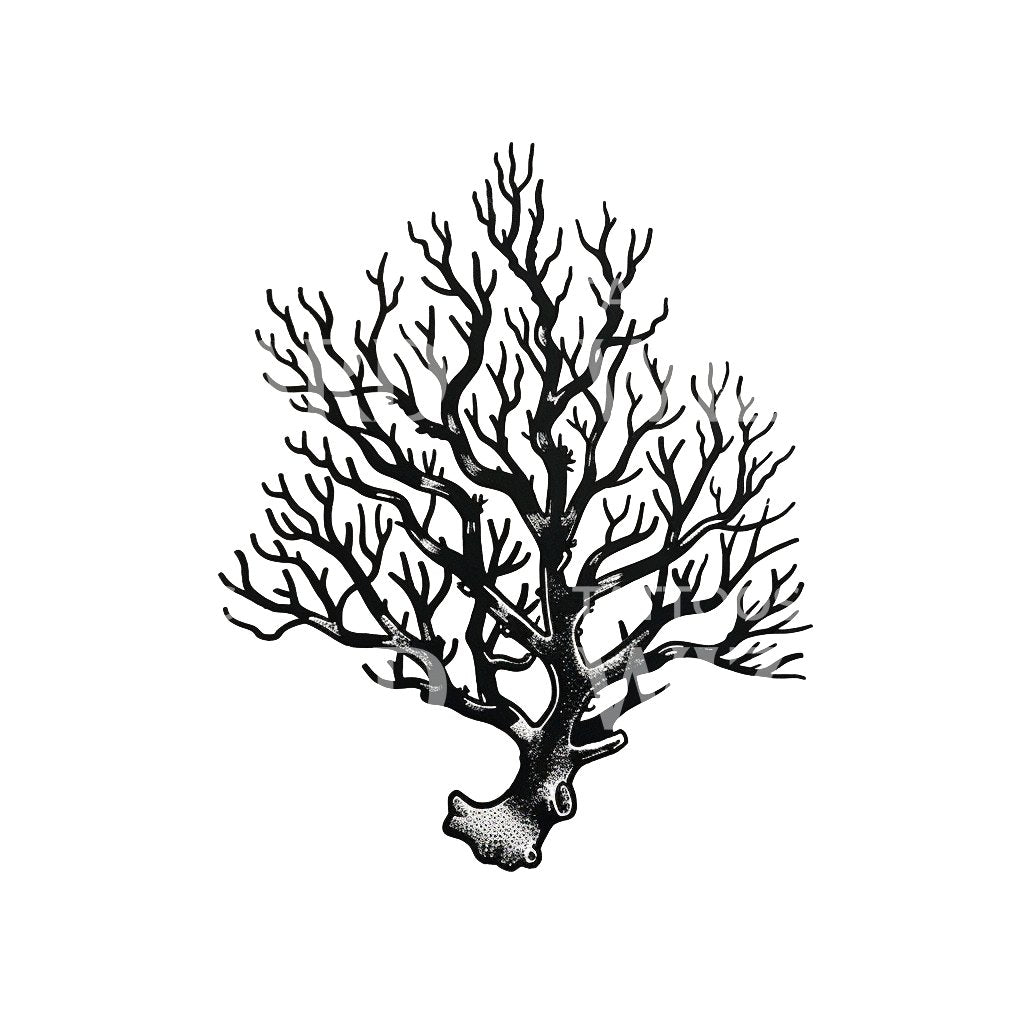 Minimalist Coral Engraving Tattoo Design