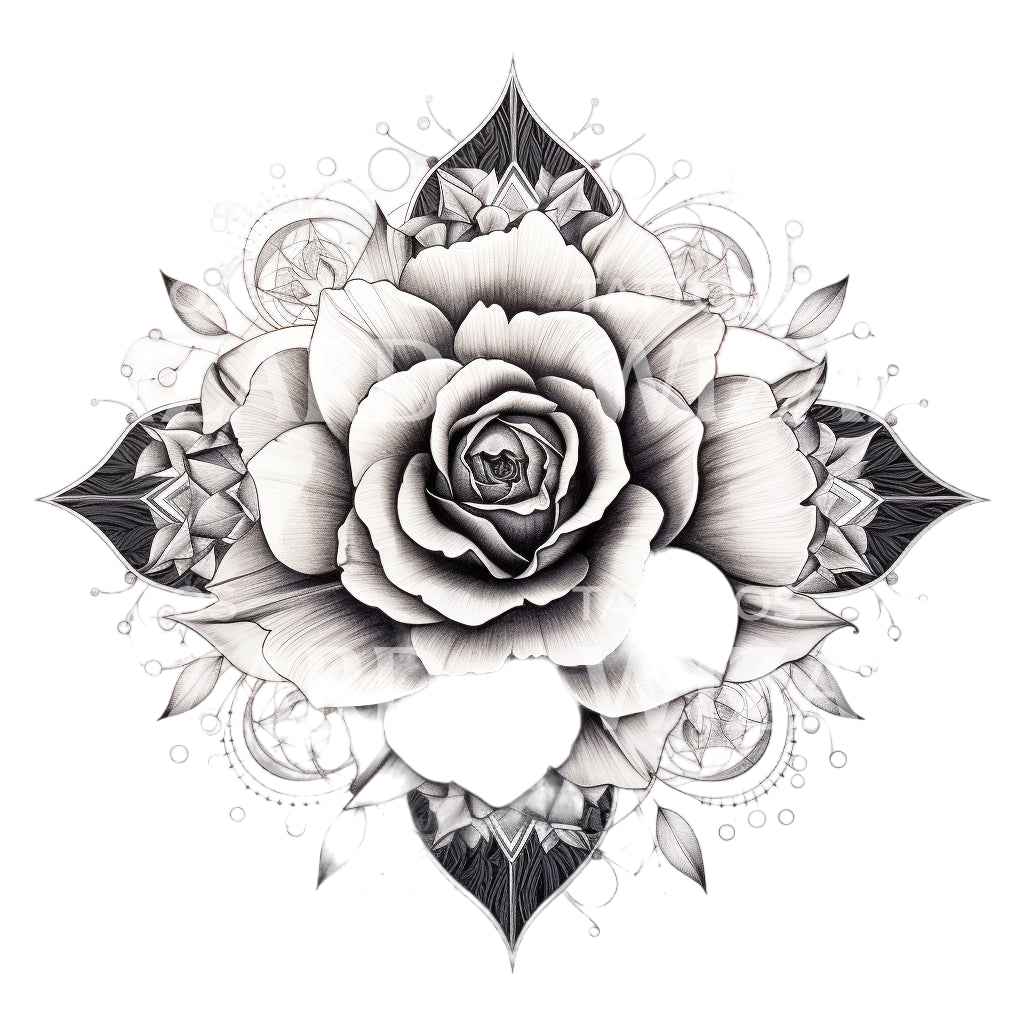 Black and Grey Rose Mandala Tattoo Design