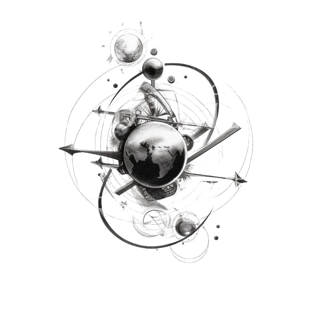 Physics Sketch Earth Rotation Tattoo Design