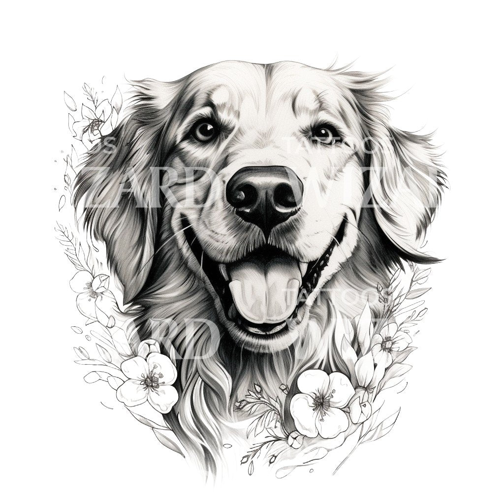 Golden Retriever Portrait Tattoo Design