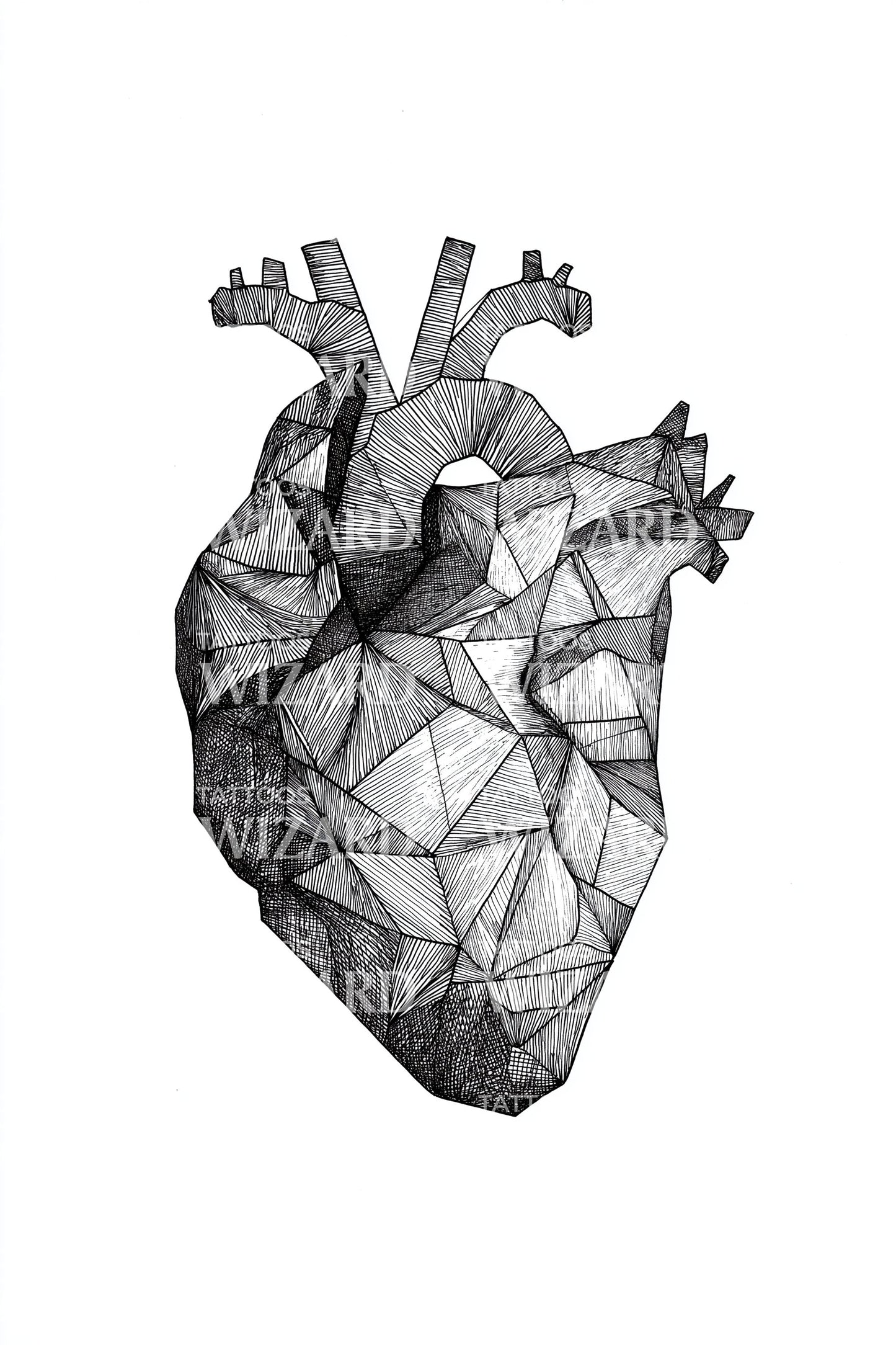 Faceted Anatomical Heart Tattoo Design