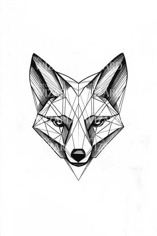 Faceted Fox Portrait Tattoo Design