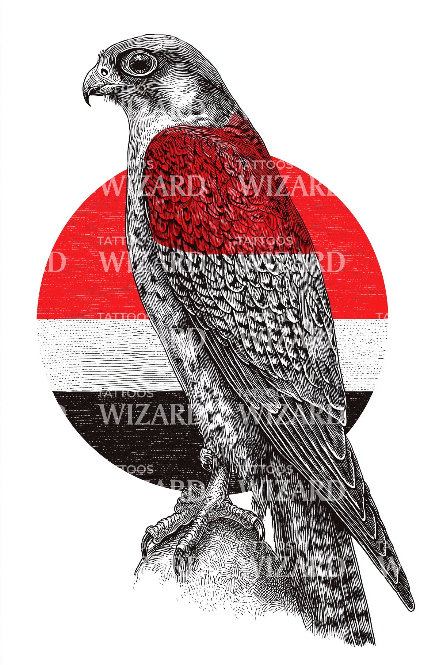 Falcon Red Sun Tattoo Illustration