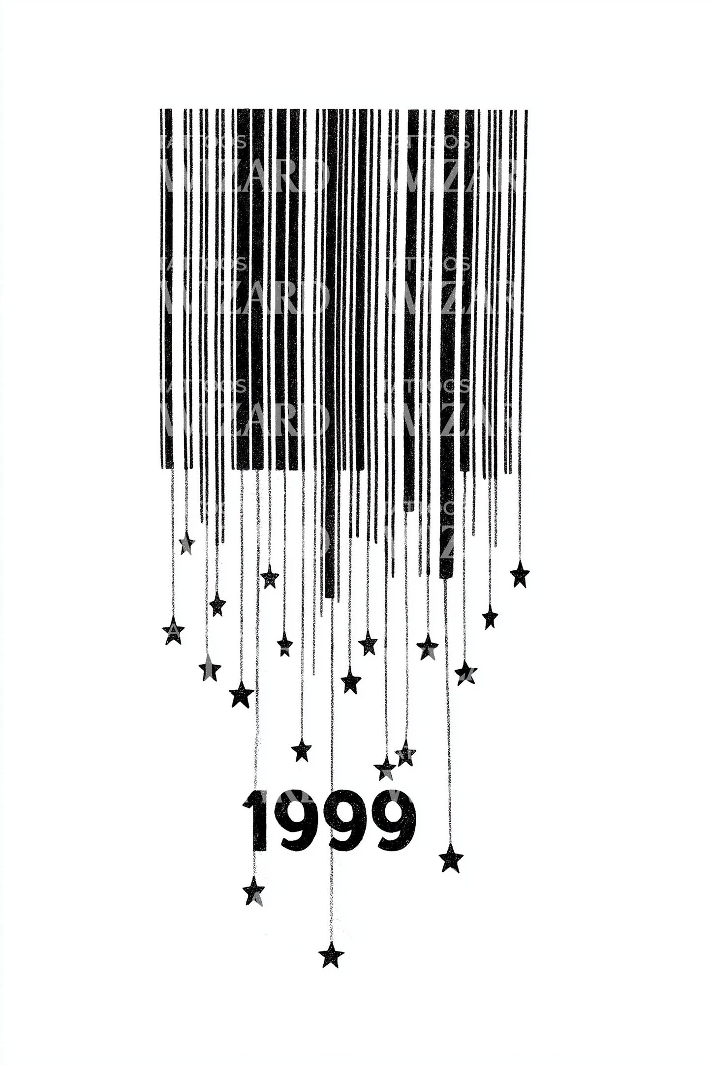 Idea de tatuaje de estrellas con código de barras cayendo