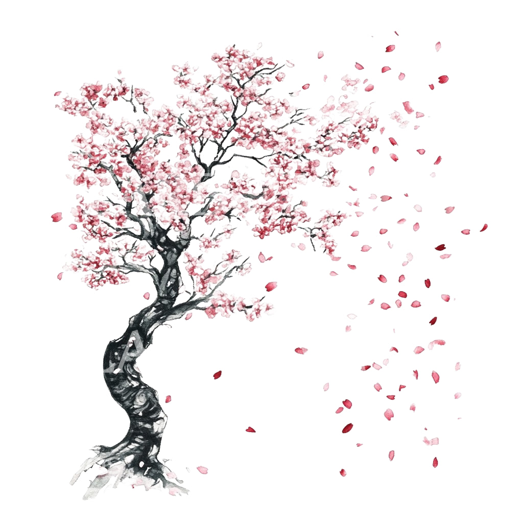 Design del tatuaggio di petali di sakura che cadono col vento